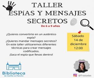 Cartel anunciador taller de espías y mensajes secretos