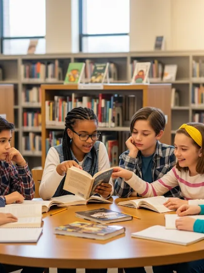 Imagen creada con IA grupo de niños leyendo