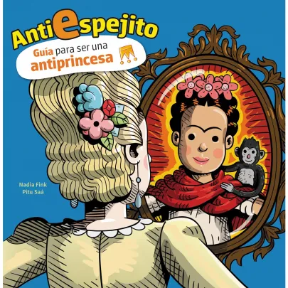 Una princesa se mira en un espejo y aparece reflejada Frida Kahlo