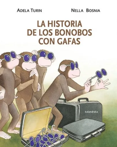 Grupo de monos con gafas de sol y maletas