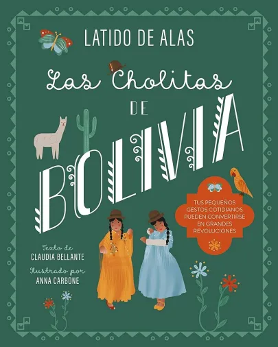 Cubierta verde con la ilustración de dos cholitas y una llama.