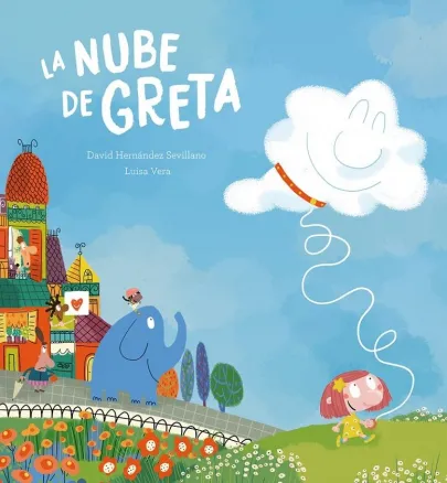 Ilustracion donde aparece una nube y la protagonista del libro La nube de Greta