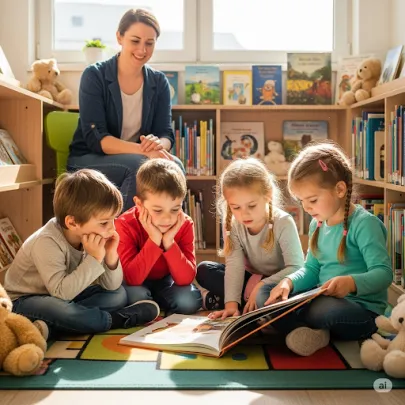 Imagen creada con IA grupo de niños leyendo