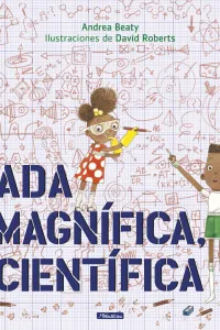 Ilustración de Ada Magnífica realizando una operación matemática en un fondo cuadriculado.